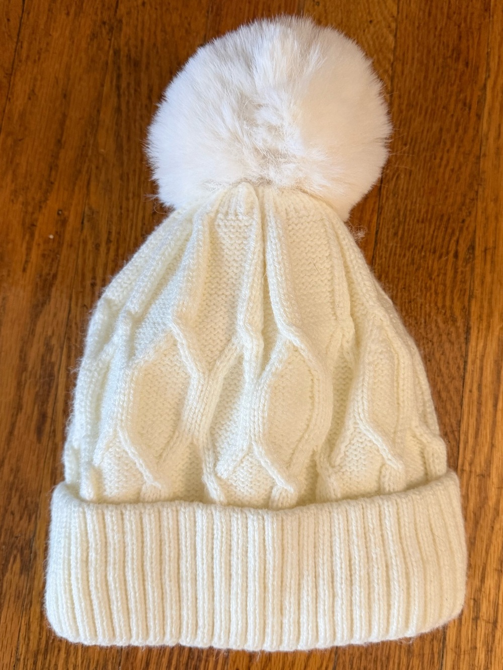 Cream Cable Knit Beanie Pom Pom Winter Hat